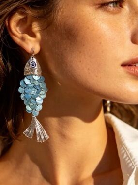 Blue Fish Drop large beautiful earrings